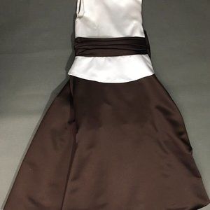 Sweet Beginnings A-line Dress Juniors Brown/White Sleeveless Crew Neck Polyester